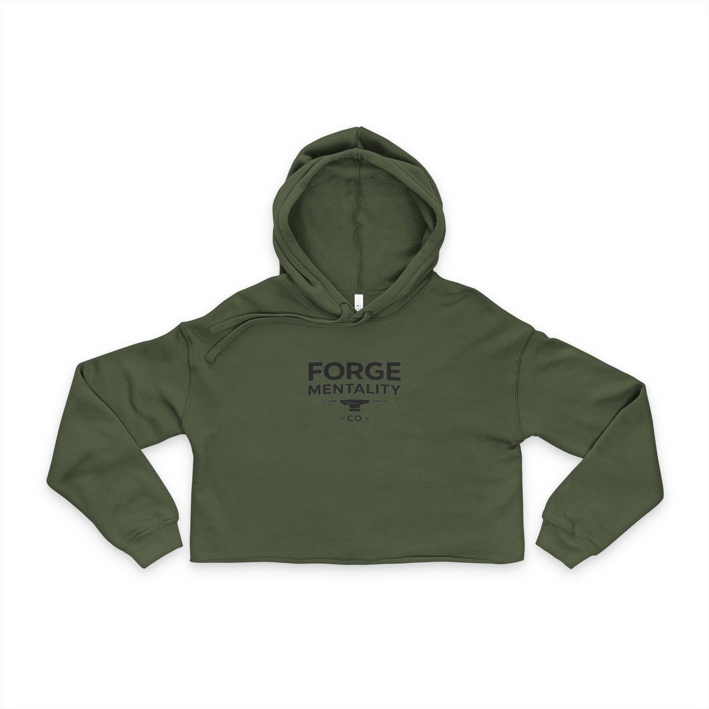 Forge Mentality Cropped Hoodie — Women's Military Green Motivational Streetwear